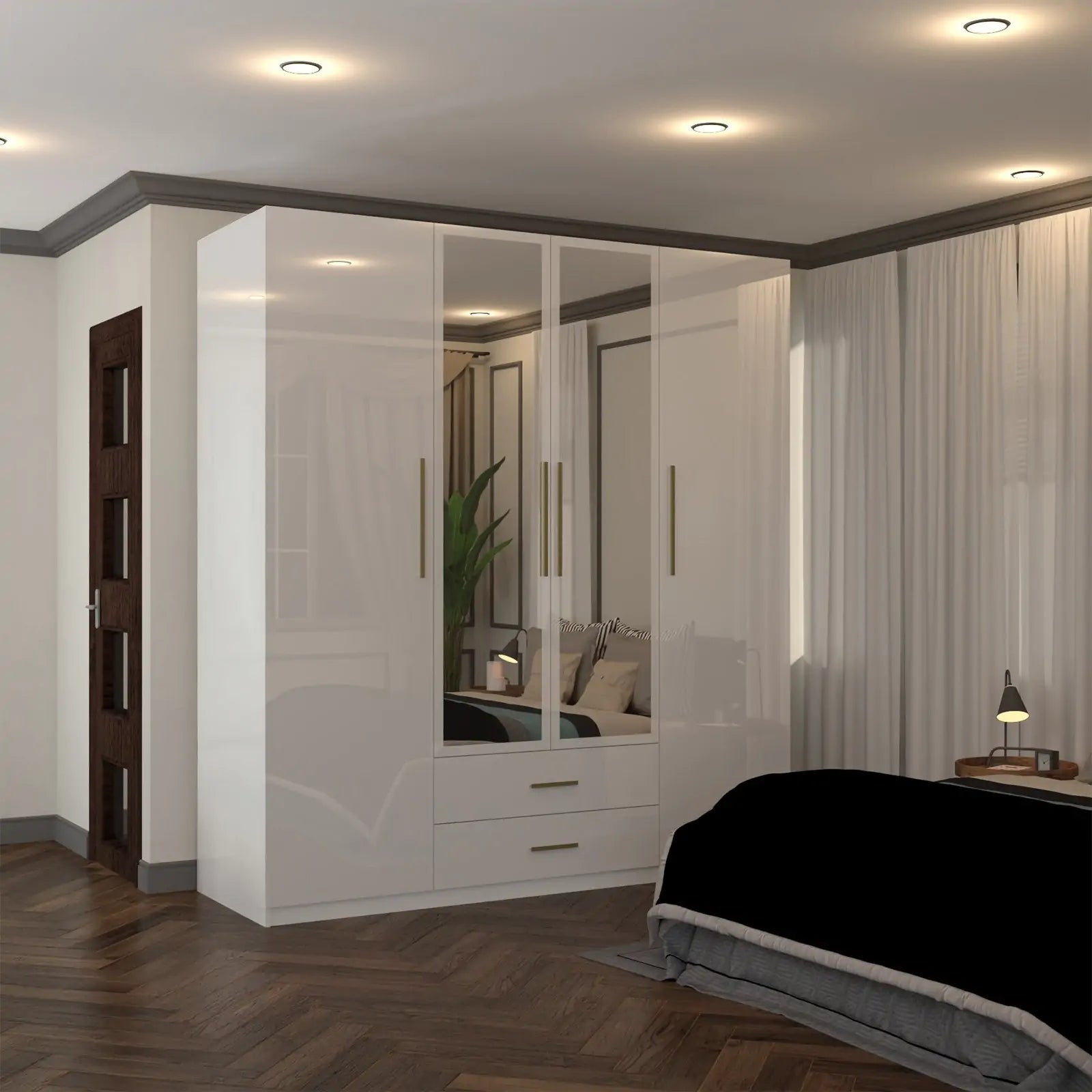 High Gloss 3, 4 Door Wardrobes with Gold Handles(For Images)