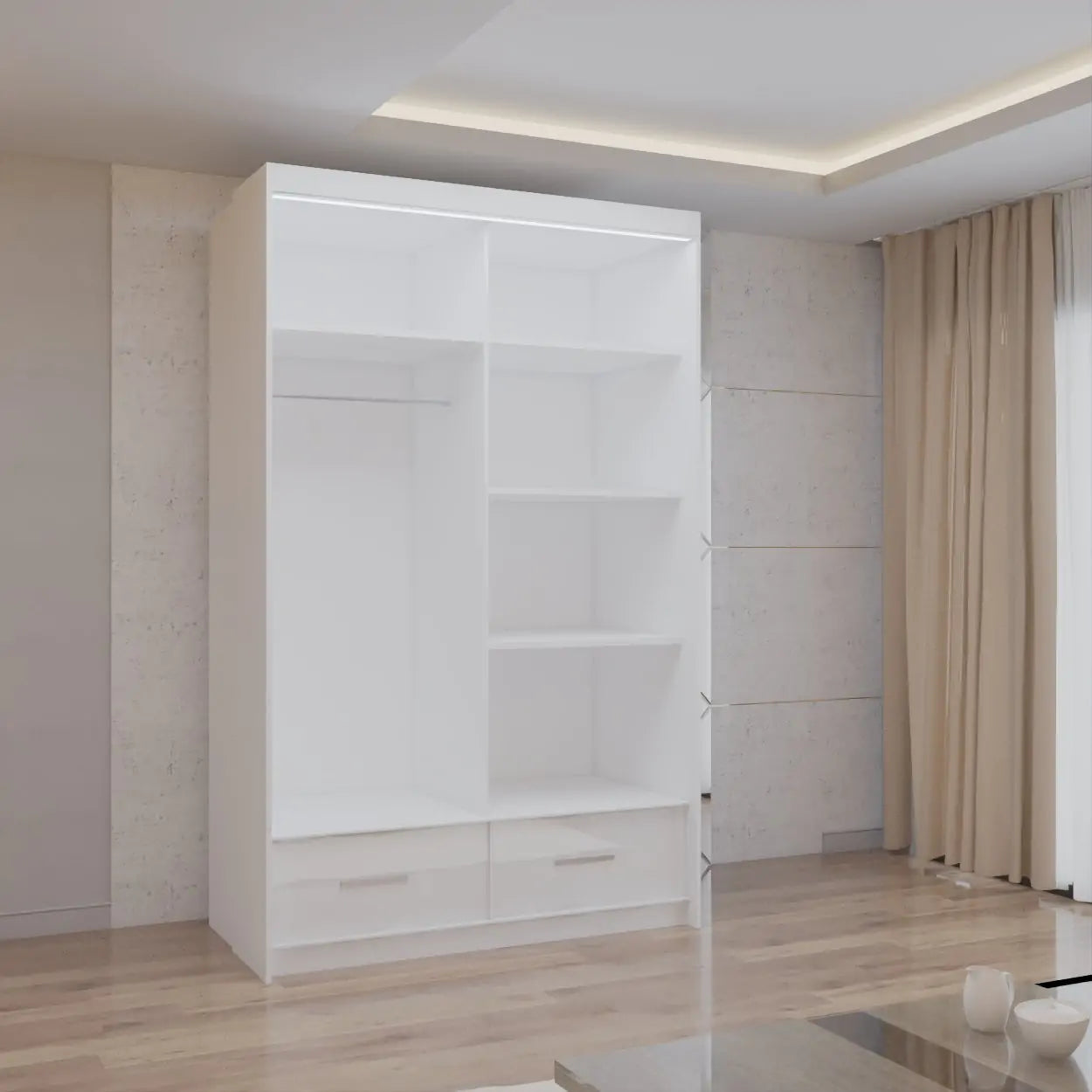 Cysylia High Gloss sliding Door Wardrobe