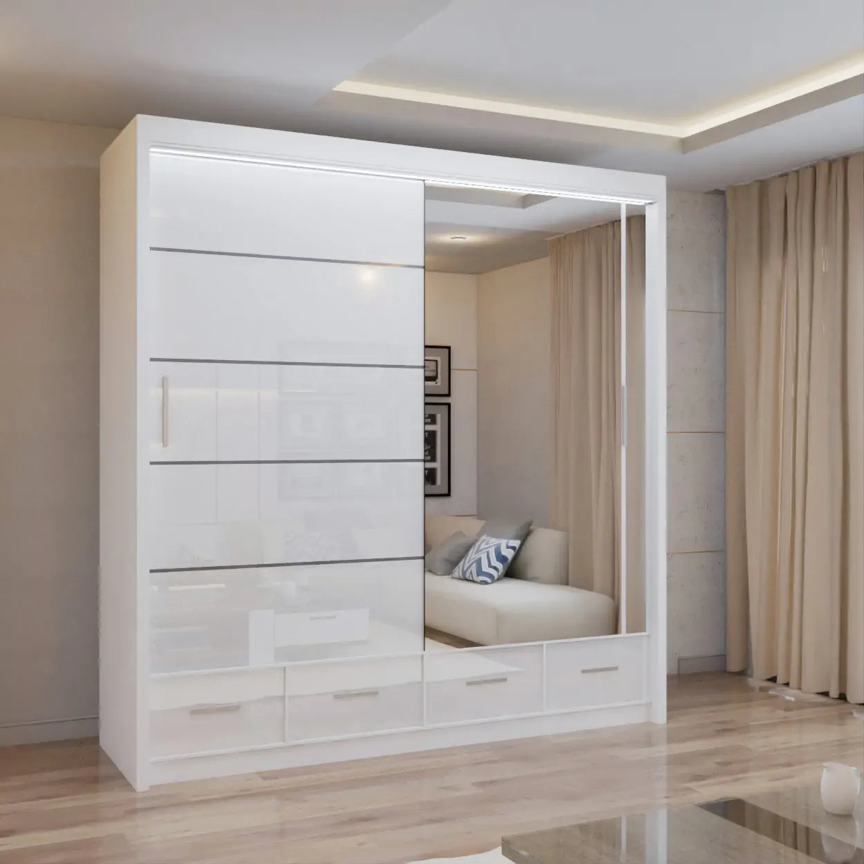Cysylia High Gloss sliding Door Wardrobe