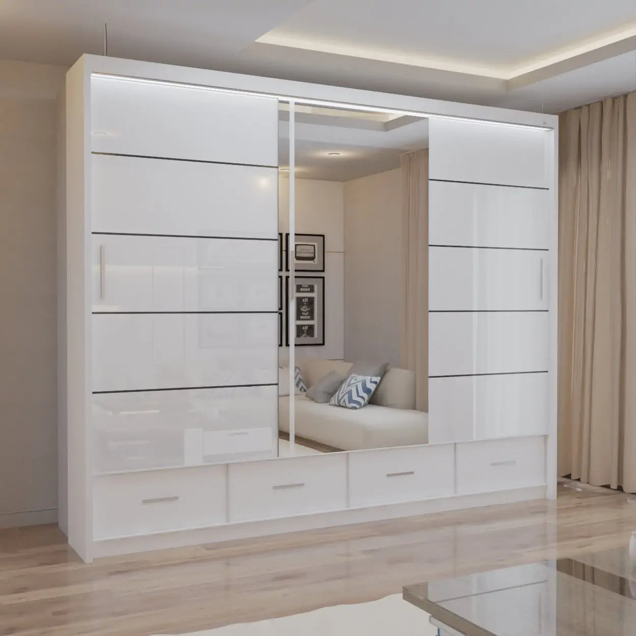 Cysylia High Gloss sliding Door Wardrobe