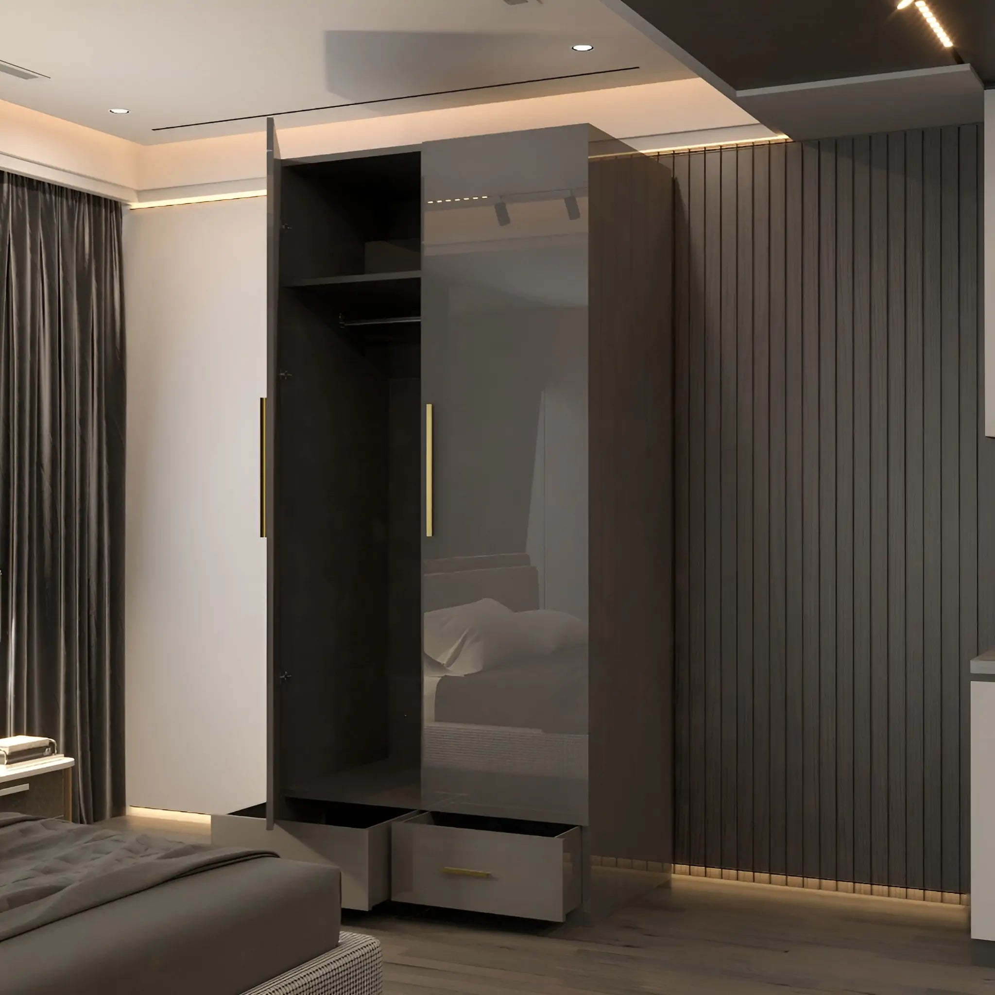 2 Door High Gloss Wardrobe (2nd Branding)- 90cm