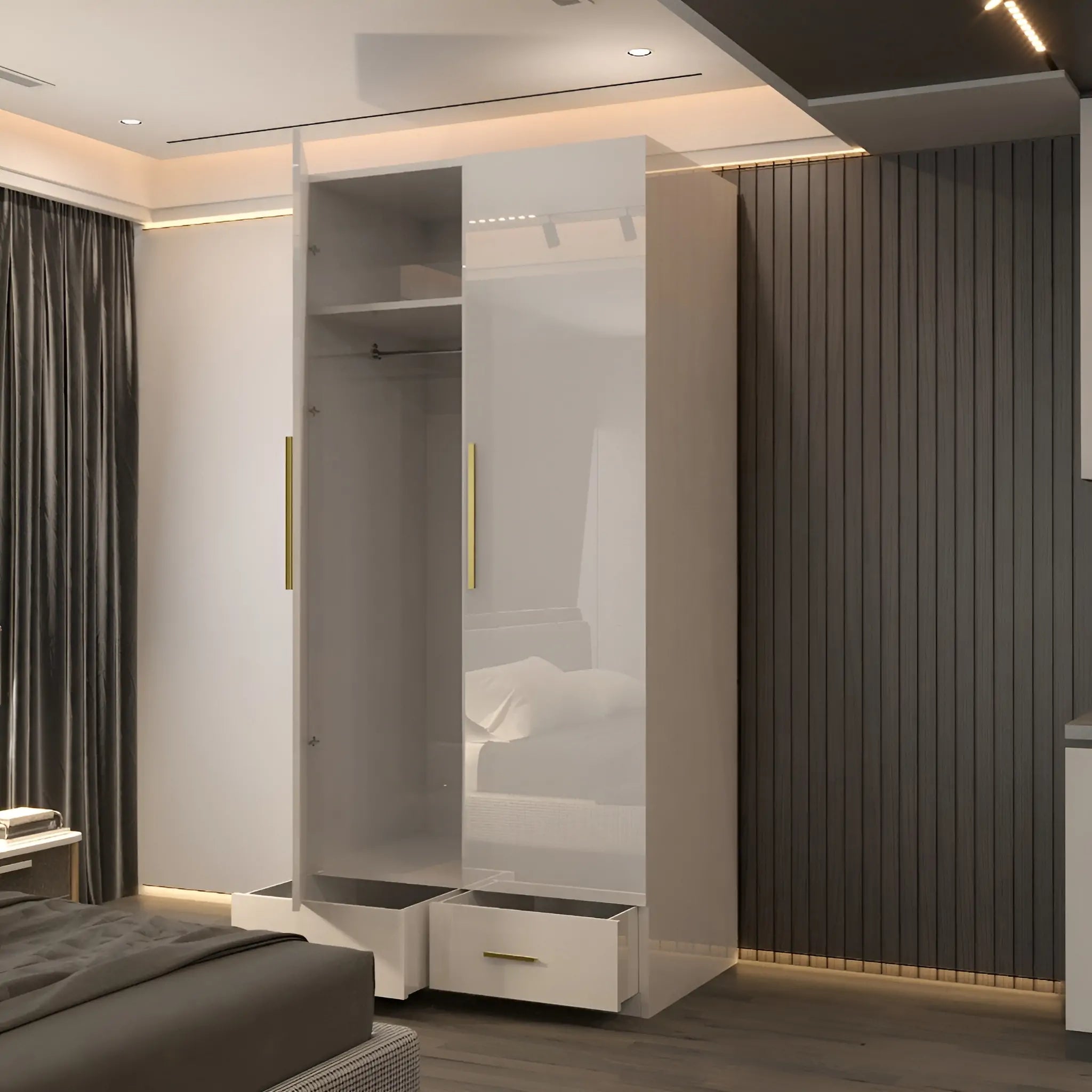 2 Door High Gloss Wardrobe (2nd Branding)- 90cm