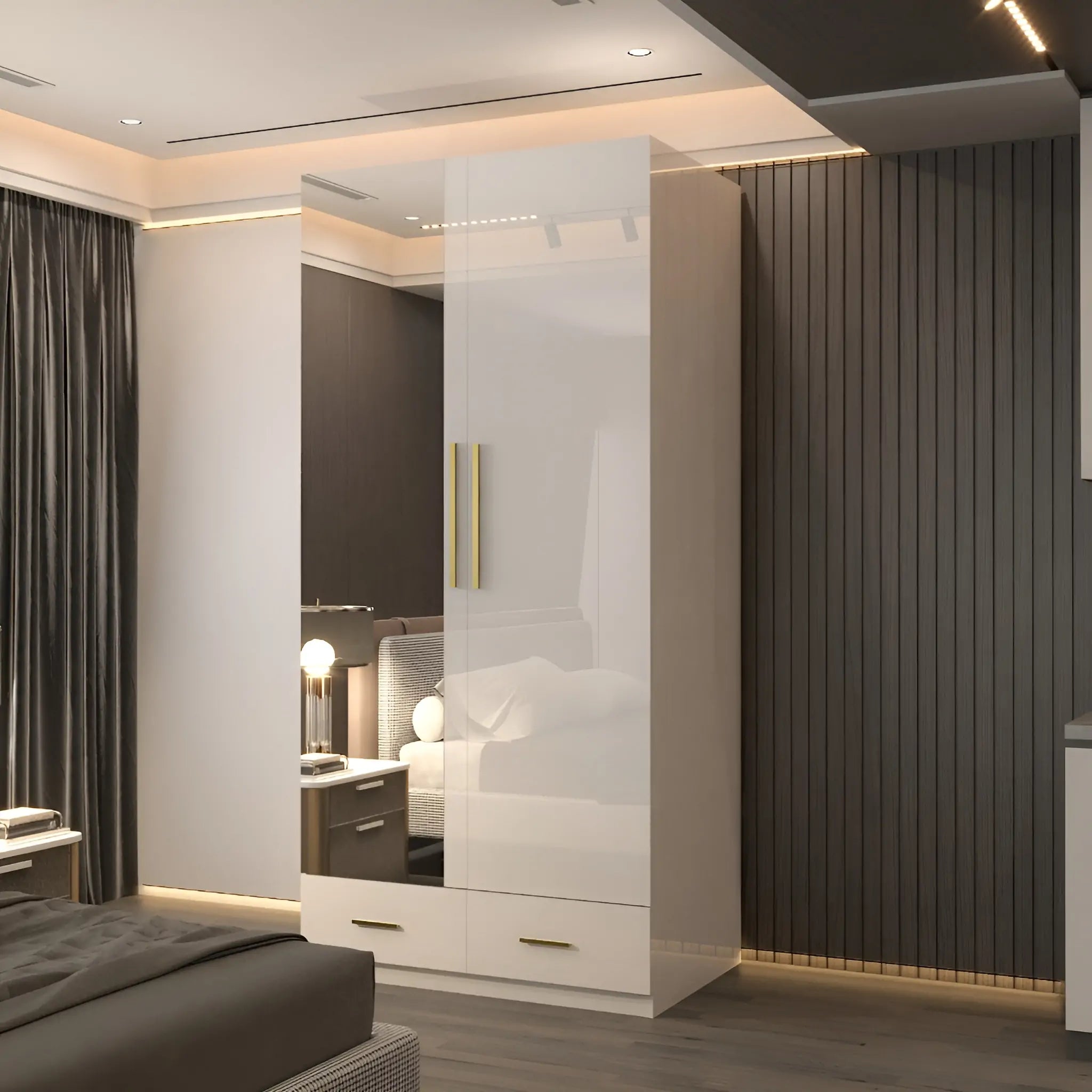 2 Door High Gloss Wardrobe (2nd Branding)- 90cm