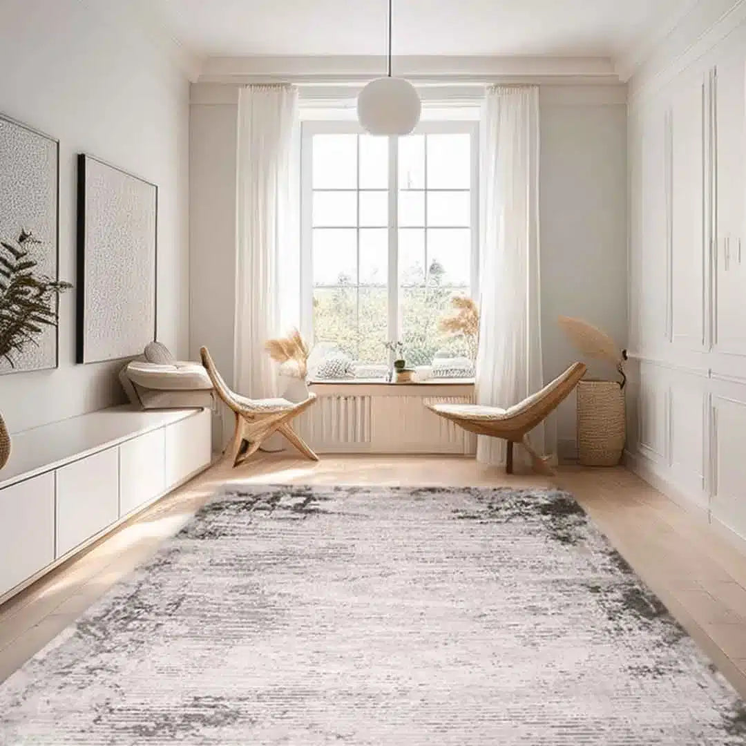 Lorenz Faded Linear Texture Grey Cream Rug