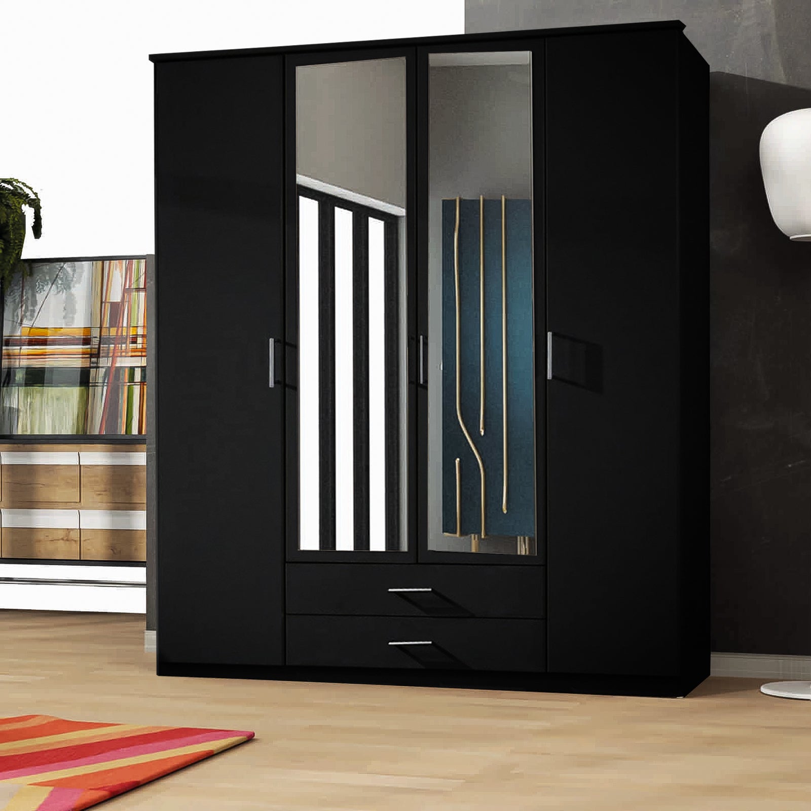 London Wardrobe Black, White and Oak
