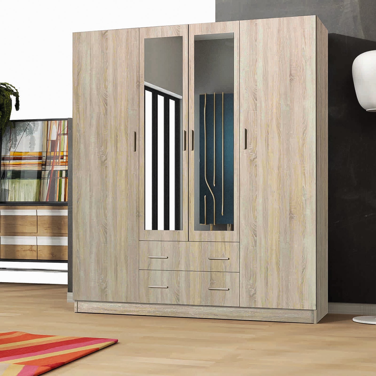 London Wardrobe Black, White and Oak