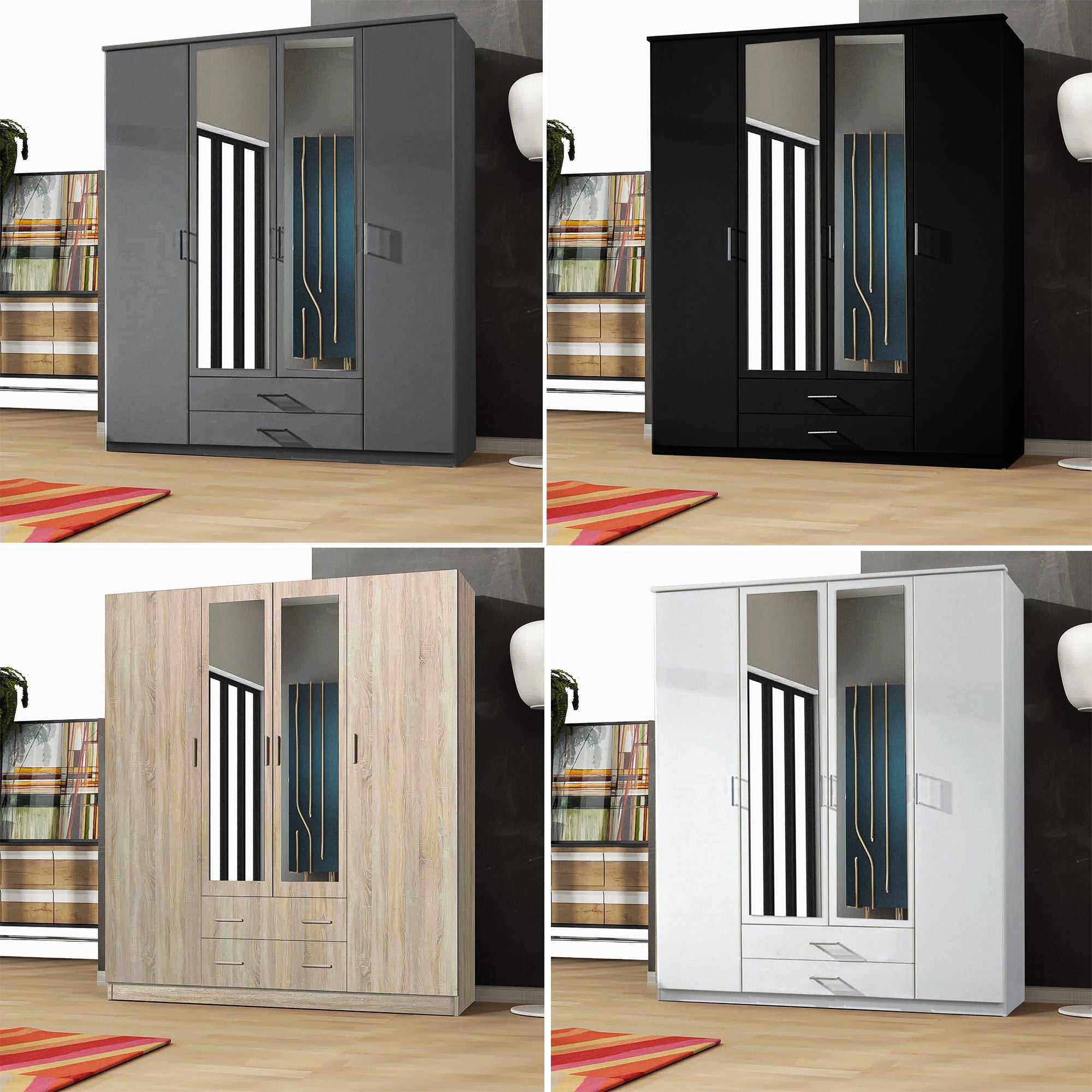 London Wardrobe Black, White and Oak