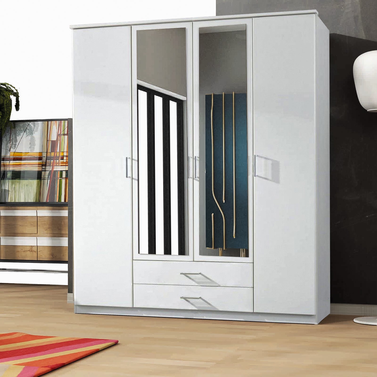 London Wardrobe Black, White and Oak