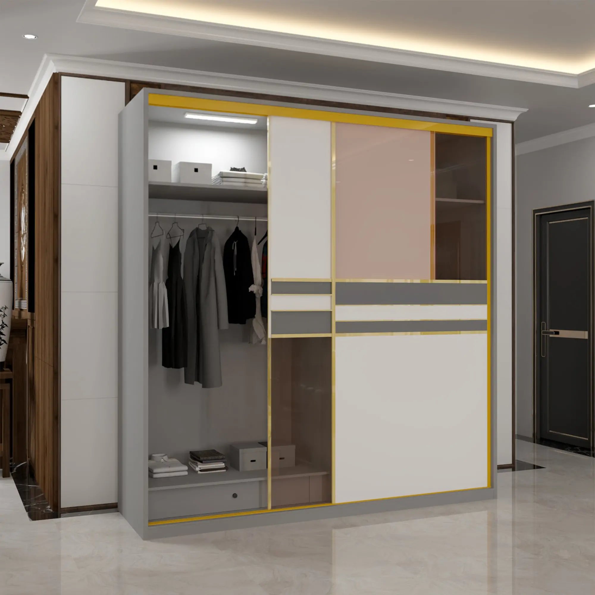 New MDF Glass Sliding Door Wardrobe (1st Branding)