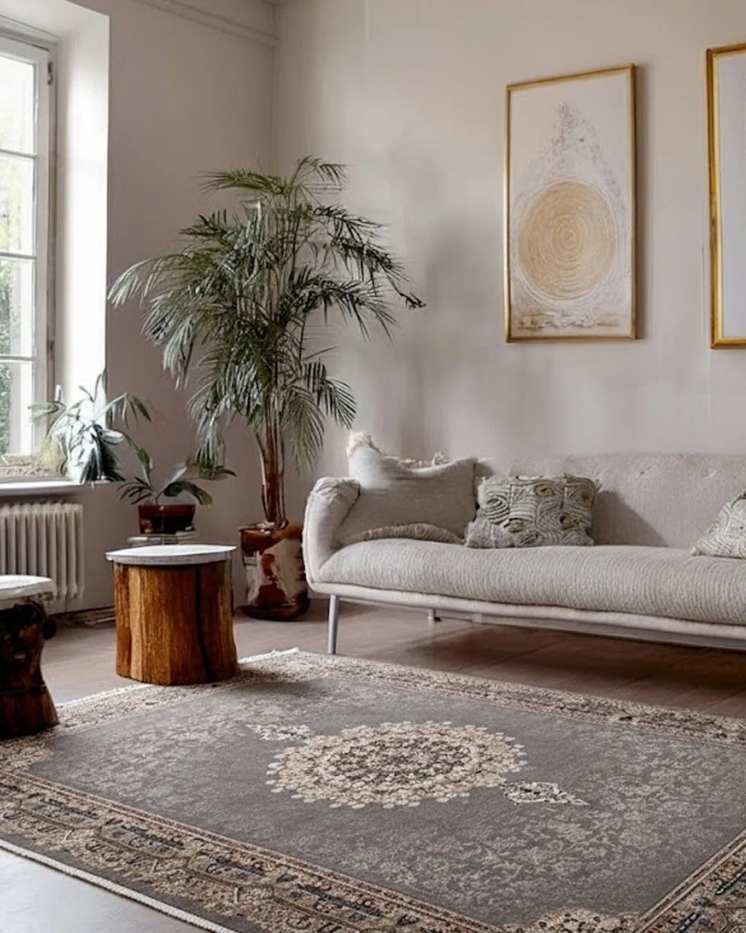 SAPPHIRE Grey Floral Medallion Rug 8418D E3377 GREY/GREY