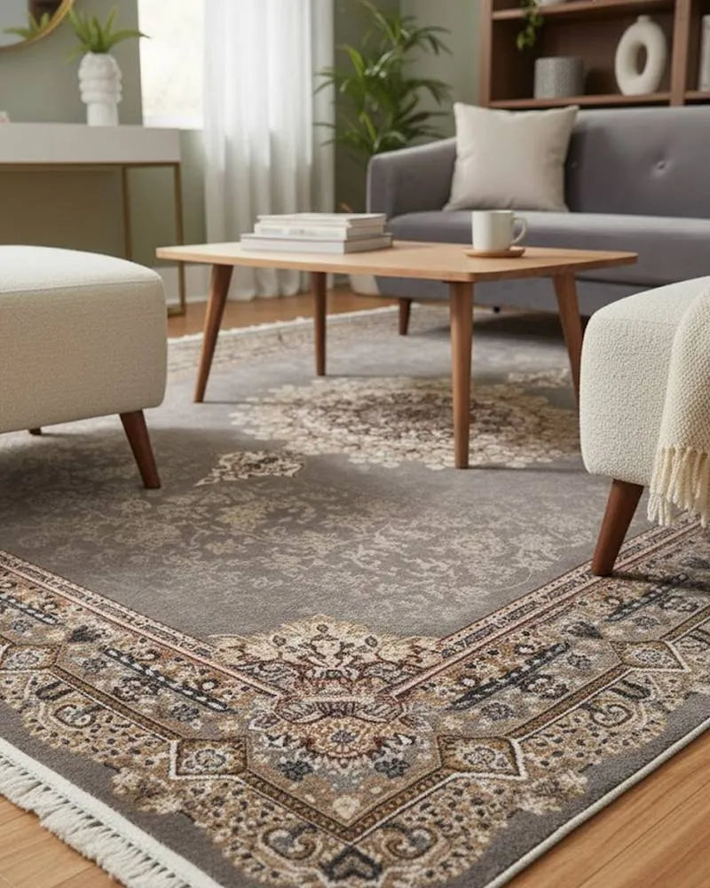 SAPPHIRE Grey Floral Medallion Rug 8418D E3377 GREY/GREY